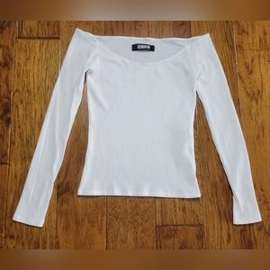 Reformation Shirt Ribbed Off Shoulder Long Sleeve Fitted Top White Tencel Small